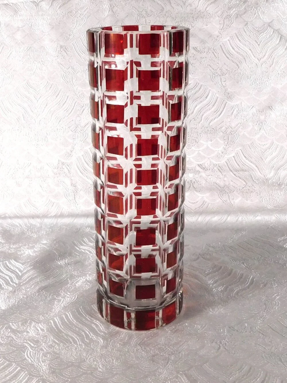Round Red Cut to Clear Glass Vase # 27666